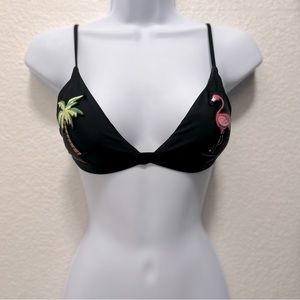 Black palm tree and flamingo swimsuit